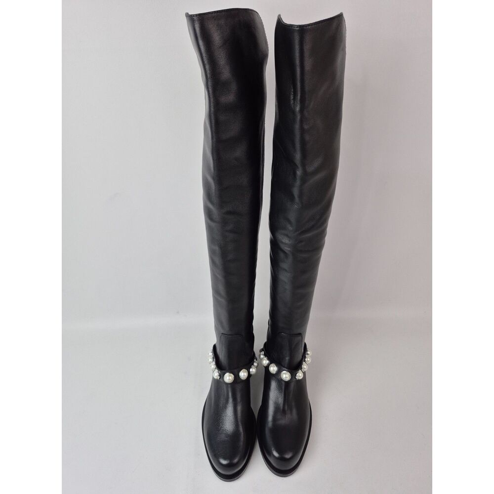 Stuart Weitzman Women's Black Portia 5050 Studded Pearl Boots Size 7.5 B - Picture 4 of 7